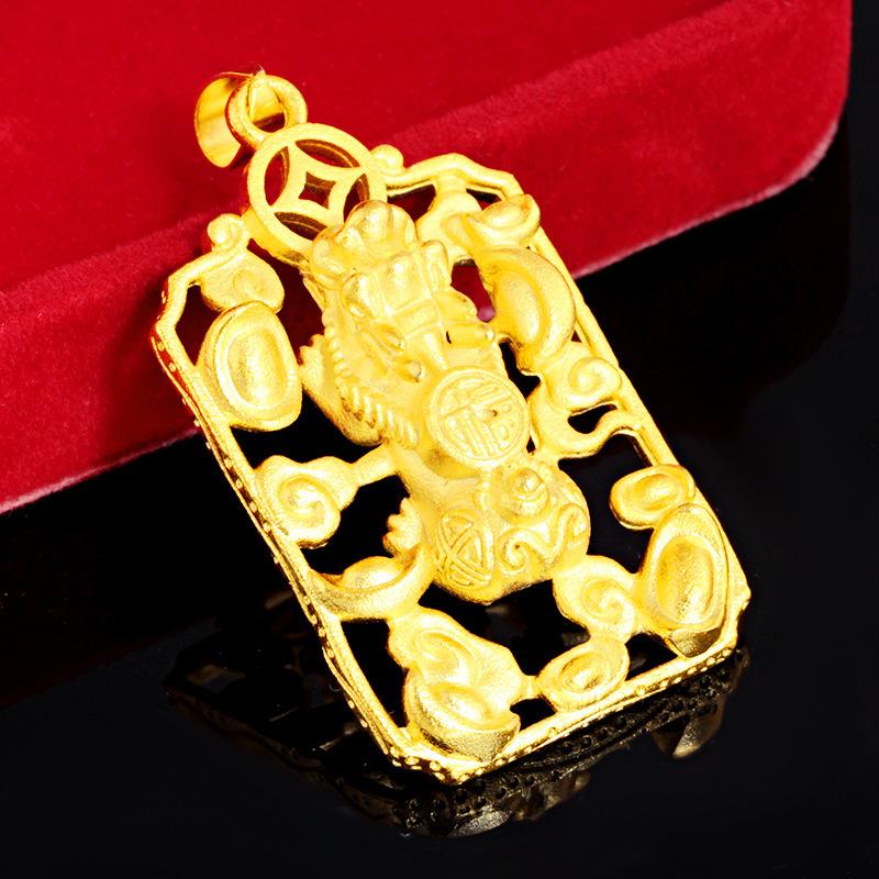 Lucky Gold Ingot Pixiu Pendant (L090) - 24K gold filled Pure Brass Electroplated Sandblasted Solid Matte Design - Elegant Traditional Craftsmanship Authentic Style Premium Quality Durability