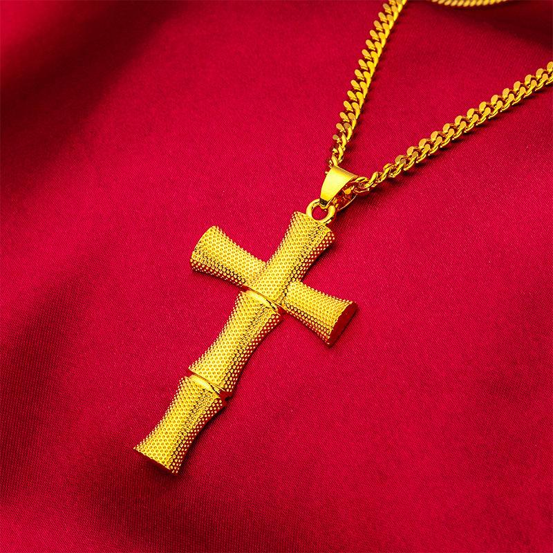 24K Gold Filled Necklace Boss Flat 3mm Chain 50cm Long Original Design Large Size Cross Pendant Wholesale Jewelry