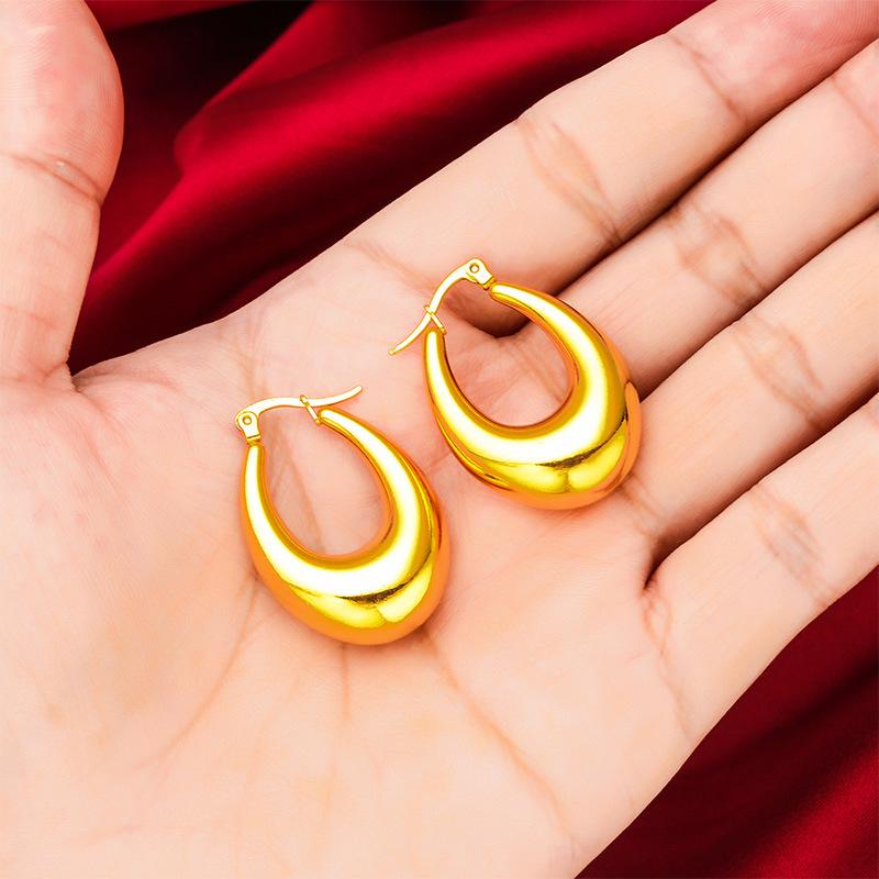 Gold Filled Women's Hip Hop U-shaped Style Earrings Jewelry Wholesale Hollow Earrings Daily Gift