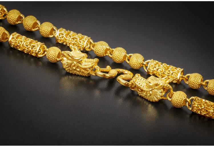 24K Gold Filled Buddha Bead Dragon Head Necklace Men's Vietnamese Sand Gold Hollow Dragon Chain Euro Coin Imitation Gold Round Bead Chain