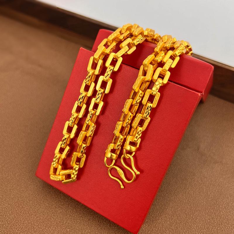 Jewelry 24K Gold Filled Jewelry Kajia Sifang Men's and Women's Necklace Ring Buckle Chain Fashion Accessories One Piece Dropshipping