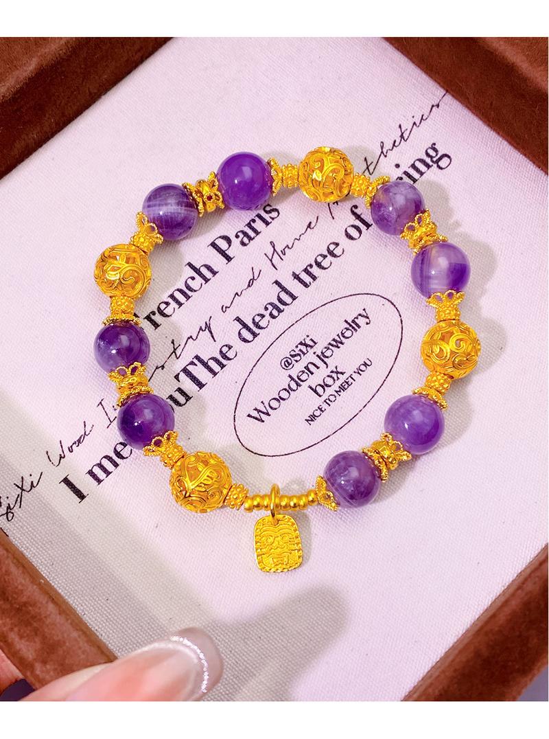 Gold-filled Amethyst Wisteria Bracelet for Women, Light Luxury, High-End Feel, Versatile Hydrangea Yellow God of Wealth Bracelet, Copper Gold-filled Jewelry popular gift elegant daily wear arpurraina money attraction bracelet unisex charm unique design
