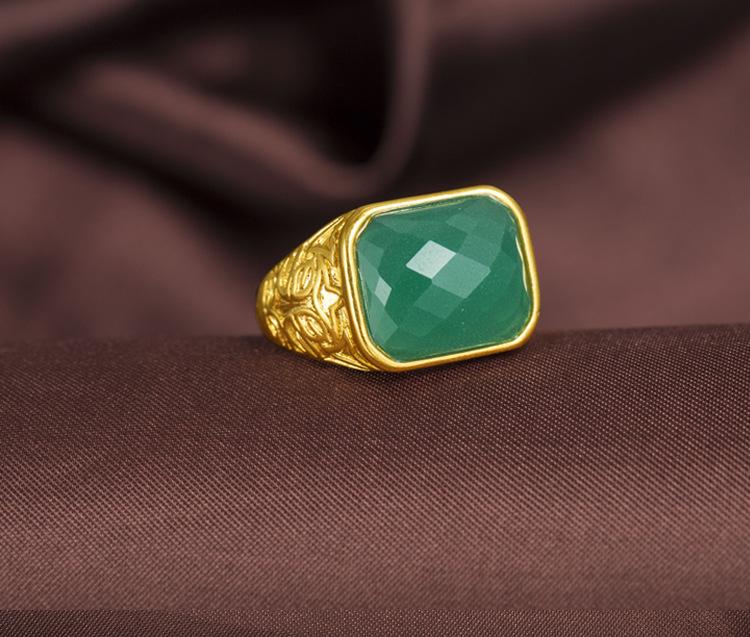 24K Gold Plated Accessories Exaggerated Rich Gold Agate Ring Adjustable Men's Ring Wedding Gold Jewelry (L118) unique design