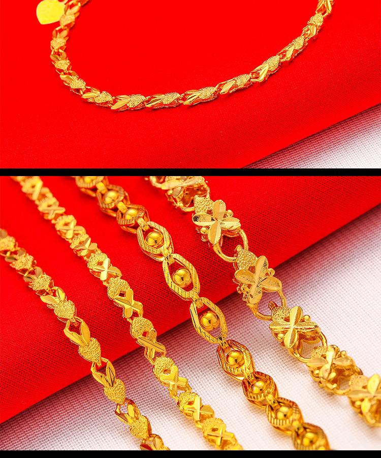 Gold Filled Four-Leaf Bracelet Wedding Vintage 24K Gold Filled Vietnam Sand Gold Phoenix Eye Lucky Grass Bracelet for Women