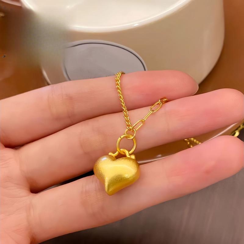 Gold Shop Sweet Ancient Method Sand Gold Heart Pendant(L011) 24K Gold-Filled Heart Necklace Pendant DIY Accessories Wholesale Gold Filled Heart-Shaped Charm