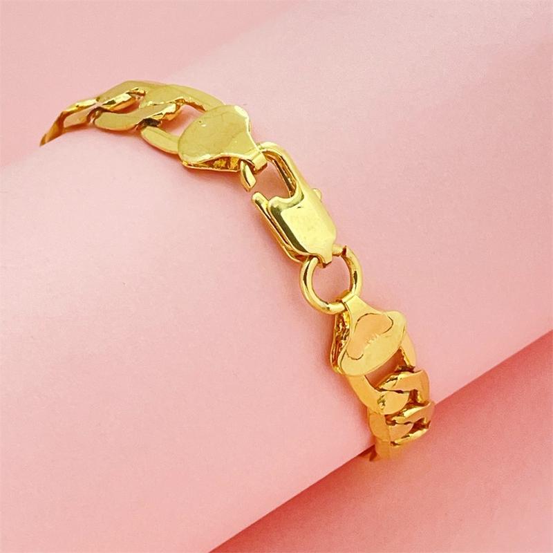 Jewelry 24k 24K Gold Filled Bracelet 10mm Side One-to-One Cuban Bracelet In Stock Direct Supply (L082)