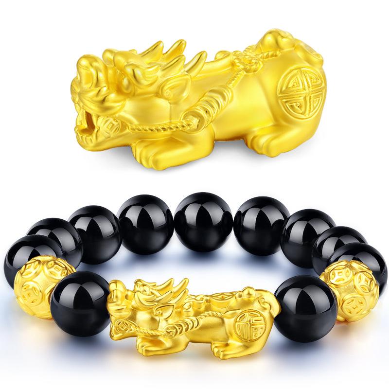 money attraction bracelet Gold Filled Pixiu Bracelet for Men and Women Imitation Gold Pixiu Obsidian Bracelet Copper Material Elegant Design Online Wholesale Women's Jewelry high  appearance  bracelet unique design