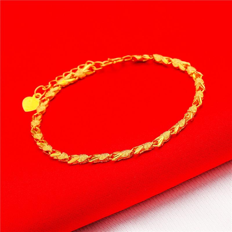 Gold Filled Four-Leaf Bracelet Wedding Vintage 24K Gold Filled Vietnam Sand Gold Phoenix Eye Lucky Grass Bracelet for Women