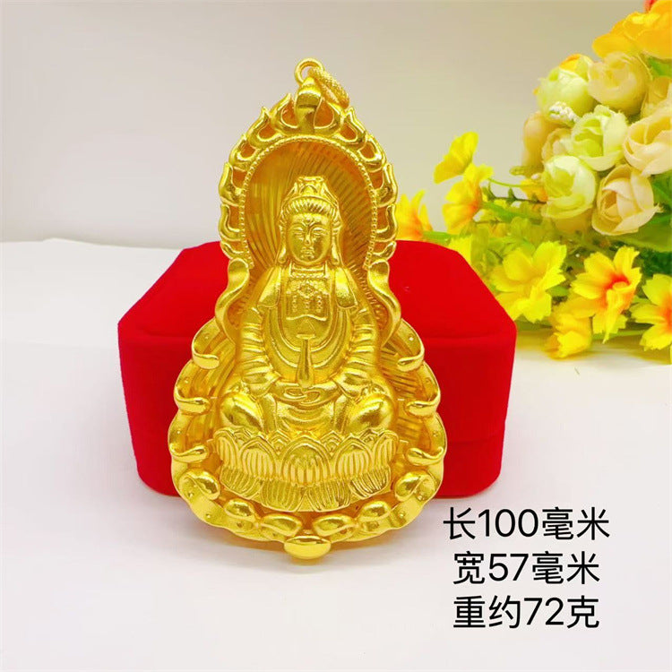 24K Gold Filled Men's Guanyin Pendant, Gold Men's Sand Gold Pendant, Directly from the Manufacturer, Jewelry Necklace