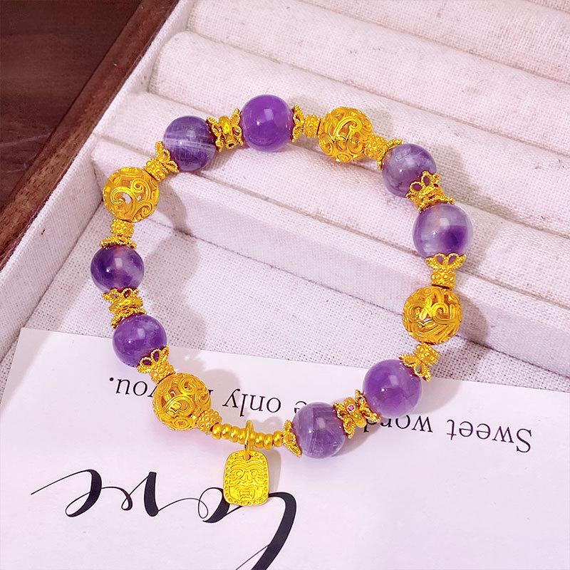 Gold-filled Amethyst Wisteria Bracelet for Women, Light Luxury, High-End Feel, Versatile Hydrangea Yellow God of Wealth Bracelet, Copper Gold-filled Jewelry popular gift elegant daily wear arpurraina money attraction bracelet unisex charm unique design