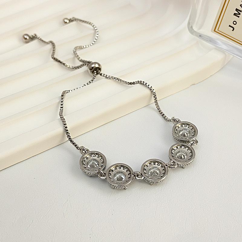Round Micro Pave Zircon Adjustable Bracelet Light Luxury Exquisite Elegant High-end Versatile Personality Pull Bracelet Wholesale