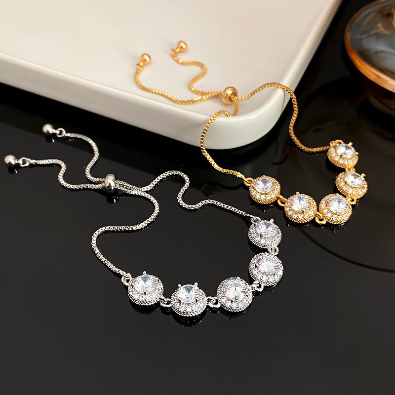 Round Micro Pave Zircon Adjustable Bracelet Light Luxury Exquisite Elegant High-end Versatile Personality Pull Bracelet Wholesale