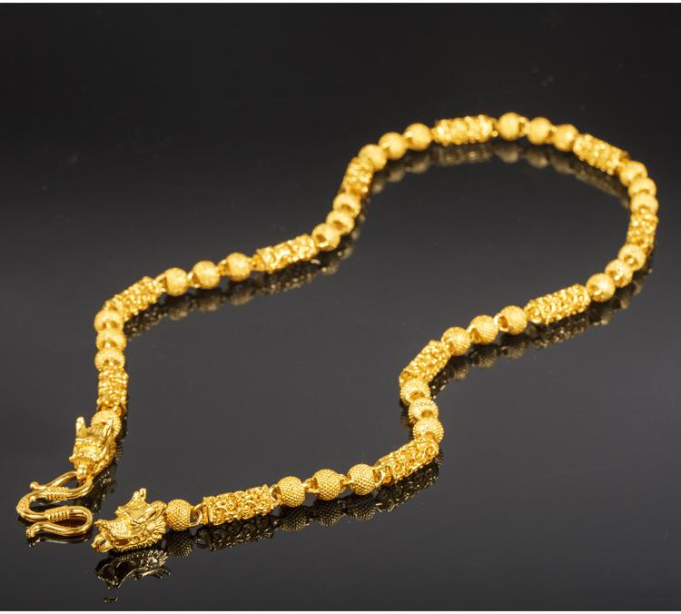 24K Gold Filled Buddha Bead Dragon Head Necklace Men's Vietnamese Sand Gold Hollow Dragon Chain Euro Coin Imitation Gold Round Bead Chain