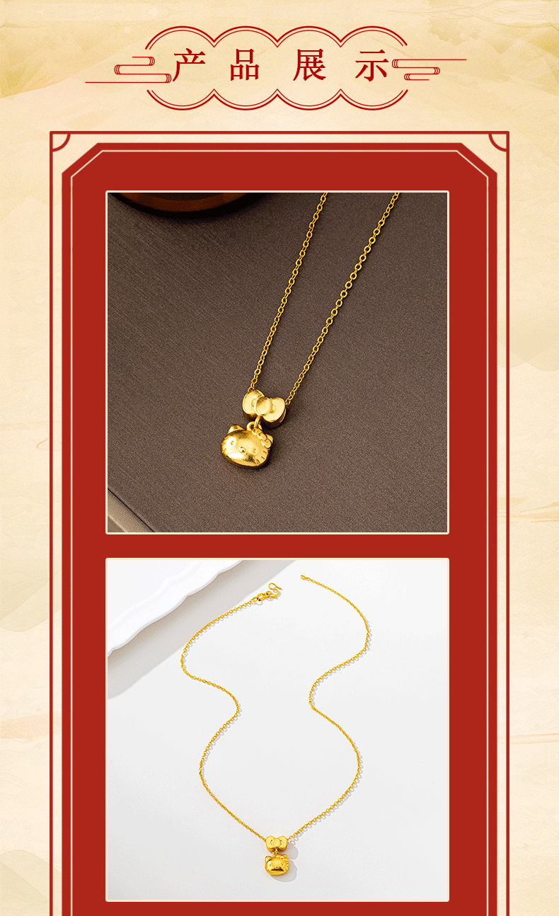Versatile Gold-Filled Pendant Light Luxury Style Hello Kitty Bow Pendant Necklace Women's Design Long-Lasting Jewelry Wholesale