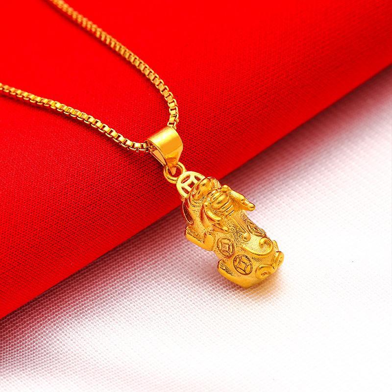 daily gift Gold filled Imitation Gold Bracelet Necklace Set with Pixiu Yuanbao Design Copper Jewelry for Wealth Prosperity Gift money attraction bracelet necklace set unique design unique design