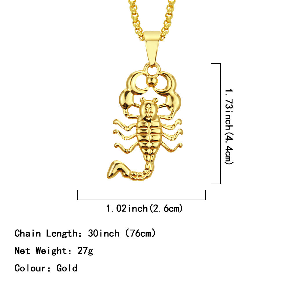 Hip-Hop Exaggerated Jewelry 18K Gold Smooth Scorpion Pendant Necklace Men's Rock Rap Pendant Women's Rock Rap Pendant Scorpion