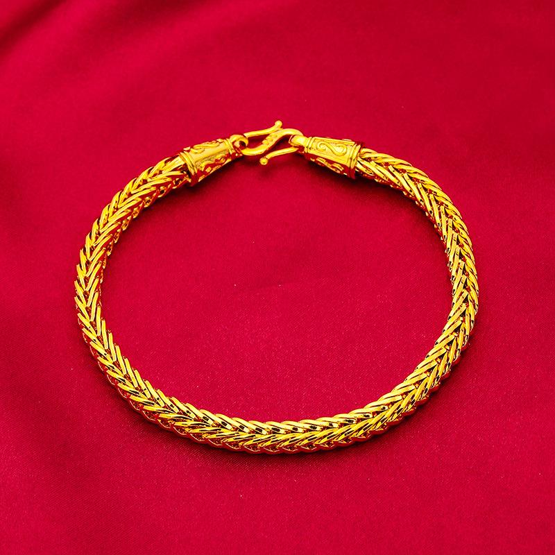 Gold Filled Snake Bone Bracelet Necklace Fox Tail Chain Men's Fashion Domineering Snake Bone Chain Pendant Hanging Chain Accessory