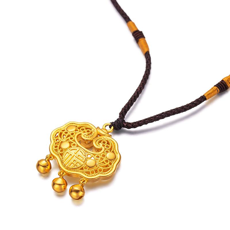 Gold Filled Family Baby Lock Pendant Blessing and Good Luck Large and Small Longevity Lock Jewelry Women's Yuanbao Gold Lock Pendant