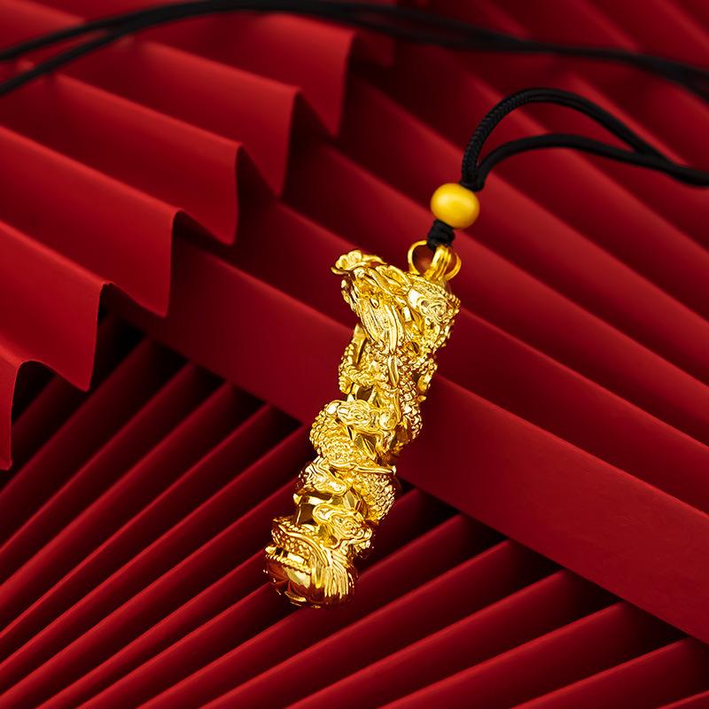 Men's Gold-Plated Large Dragon Pillar Pendant Vietnam Sand Gold Plated Pinduoduo Style Coiled Dragon Pillar Large Pendant Wholesale