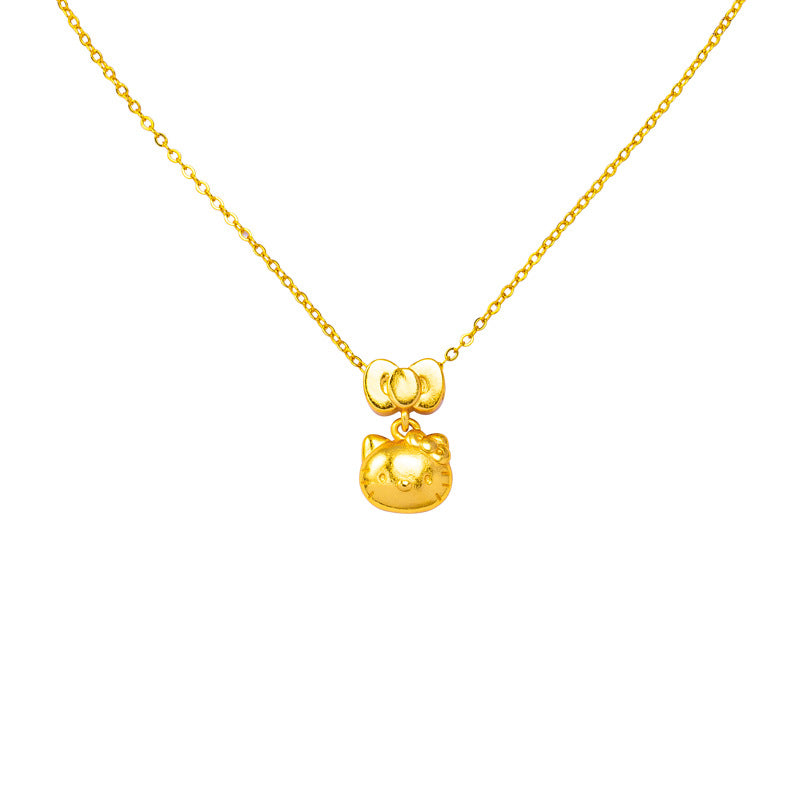 Versatile Gold-Filled Pendant Light Luxury Style Hello Kitty Bow Pendant Necklace Women's Design Long-Lasting Jewelry Wholesale