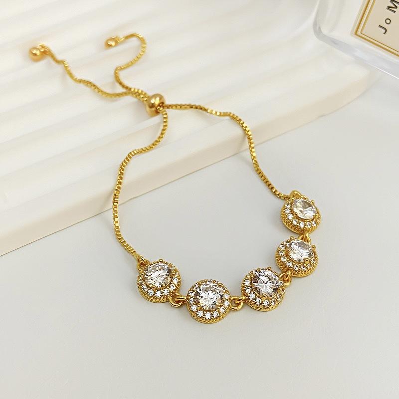 Round Micro Pave Zircon Adjustable Bracelet Light Luxury Exquisite Elegant High-end Versatile Personality Pull Bracelet Wholesale