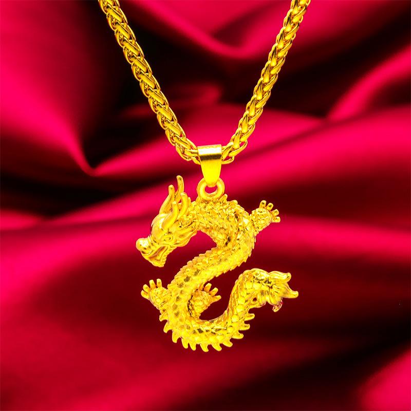 24K Gold Filled Men's Bold Dragon Year Zodiac Necklace(L076) Fashion thick Gold Filled Jewelry Dragon Pendant Zodiac Necklace initial pendant necklace