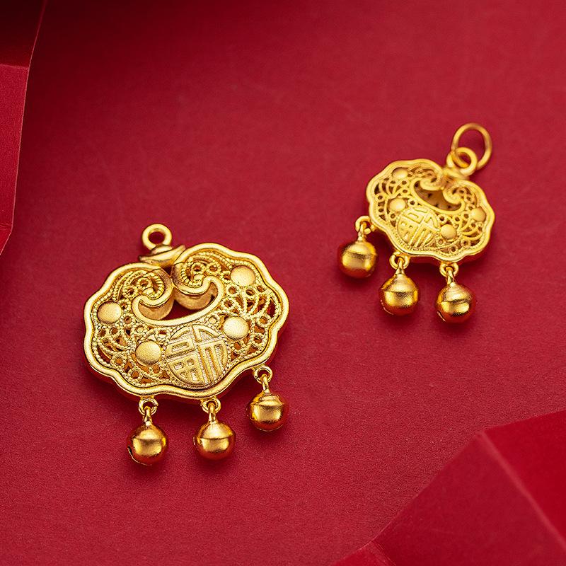 Gold Filled Family Baby Lock Pendant Blessing and Good Luck Large and Small Longevity Lock Jewelry Women's Yuanbao Gold Lock Pendant