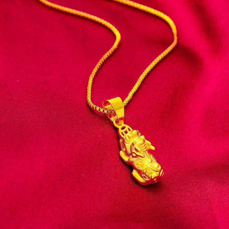 money attraction necklace Gold filled Women's Gold Edition Copper Coin Small Pixiu Pendant Live Streaming Pinduoduo Internet Celebrity Same Style Source for Women daily gift birthday gift unique design