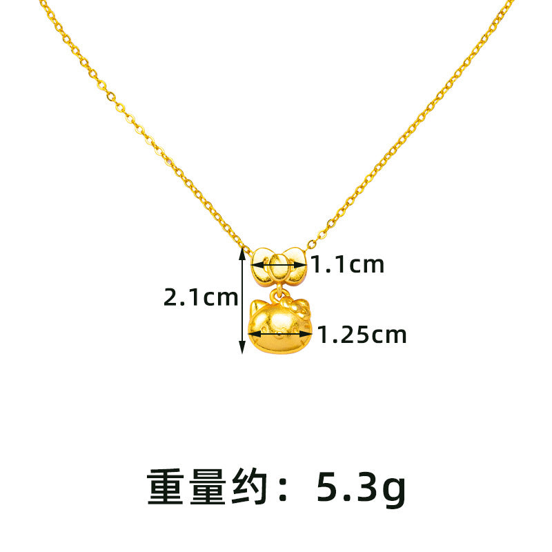 Versatile Gold-Filled Pendant Light Luxury Style Hello Kitty Bow Pendant Necklace Women's Design Long-Lasting Jewelry Wholesale