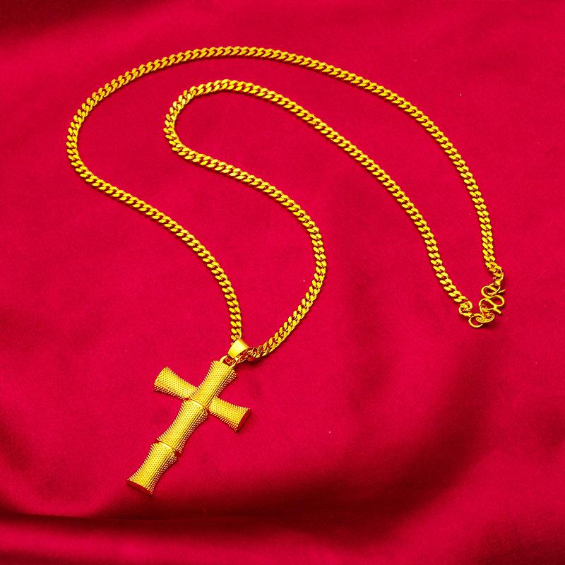 24K Gold Filled Necklace Boss Flat 3mm Chain 50cm Long Original Design Large Size Cross Pendant Wholesale Jewelry