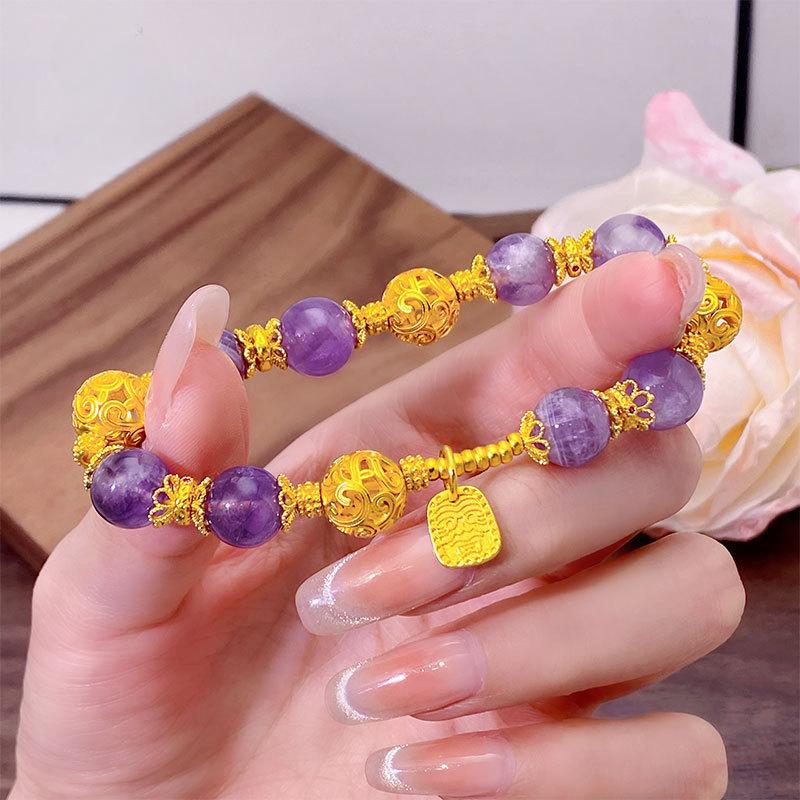 Gold-filled Amethyst Wisteria Bracelet for Women, Light Luxury, High-End Feel, Versatile Hydrangea Yellow God of Wealth Bracelet, Copper Gold-filled Jewelry popular gift elegant daily wear arpurraina money attraction bracelet unisex charm unique design