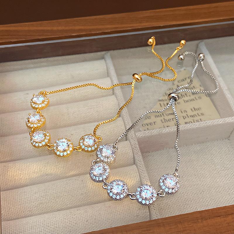 Round Micro Pave Zircon Adjustable Bracelet Light Luxury Exquisite Elegant High-end Versatile Personality Pull Bracelet Wholesale