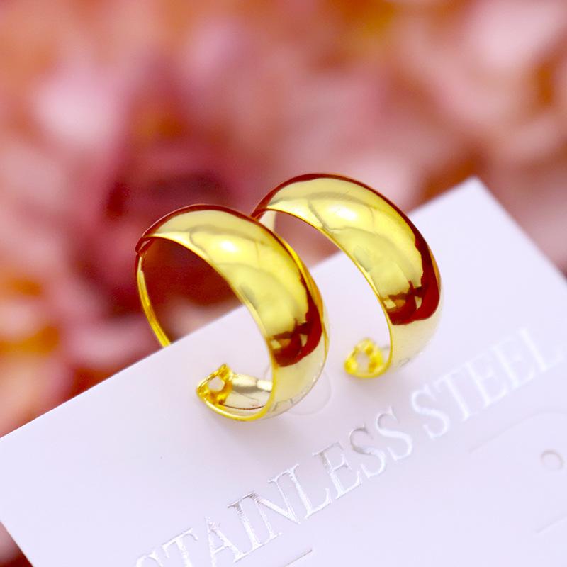 Street Vendor Gold Filled Jewelry Wholesale Sand Gold Filled Imitation Gold Vintage Smooth Surface Wide Earrings for Moms Direct Supply