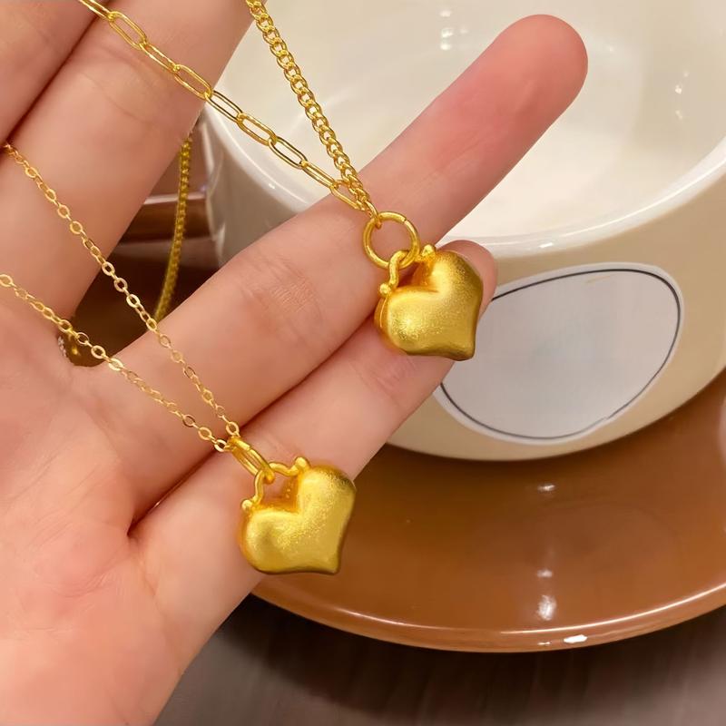 Gold Shop Sweet Ancient Method Sand Gold Heart Pendant(L011) 24K Gold-Filled Heart Necklace Pendant DIY Accessories Wholesale Gold Filled Heart-Shaped Charm