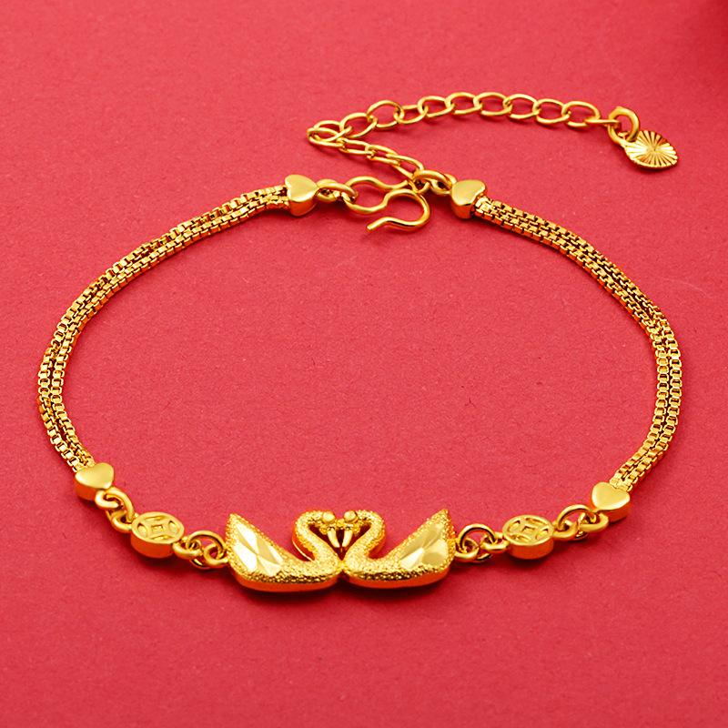 Gold Filled New Double Swan Bracelet Copper Gold-Plated Ethnic Style Color-Retaining Gold Jewelry Wholesale L020
