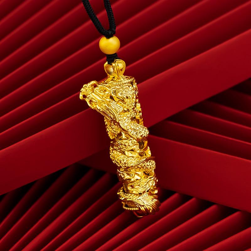 Men's Gold-Plated Large Dragon Pillar Pendant Vietnam Sand Gold Plated Pinduoduo Style Coiled Dragon Pillar Large Pendant Wholesale