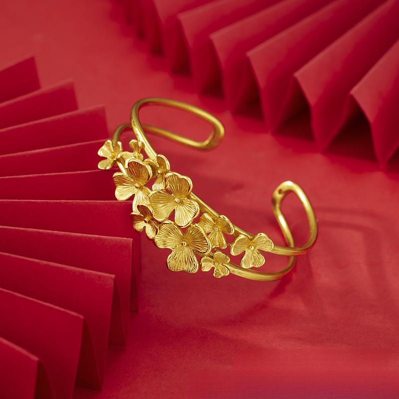 Blooming Flowers Bracelet Gold Filled Hollow Flower Open Bangle for Women Elegant Versatile Bracelet Vietnamese Sand Gold Jewelry Wholesale L123 daily gift unique design