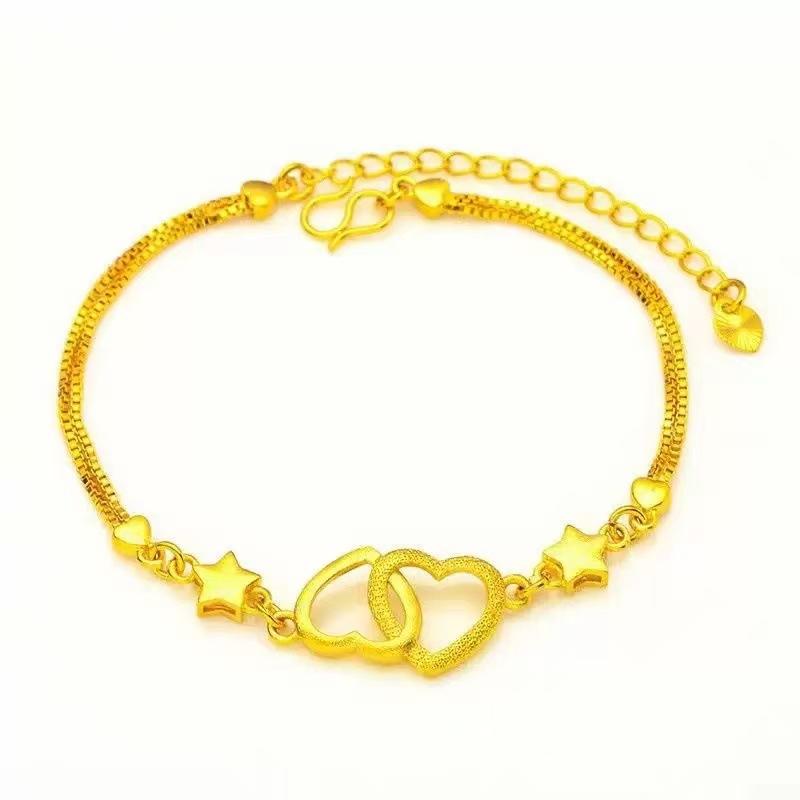 Fashion Imitation Gold Vietnamese Sand Gold Double Heart Bracelet Women's Set Gold-Plated Double Heart Accessories (L014)
