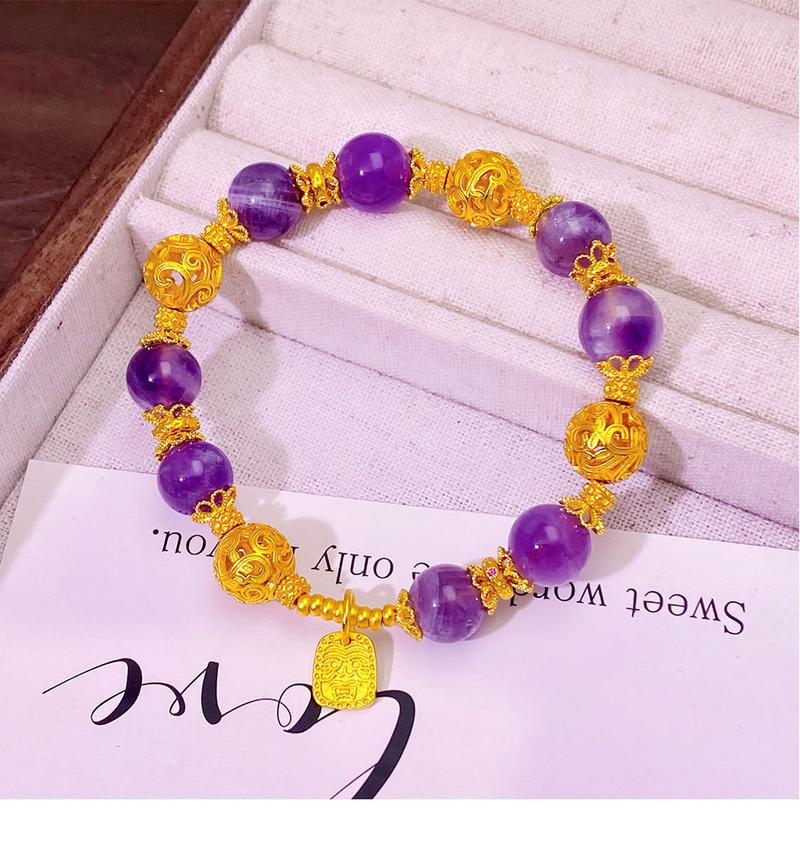 Gold-filled Amethyst Wisteria Bracelet for Women, Light Luxury, High-End Feel, Versatile Hydrangea Yellow God of Wealth Bracelet, Copper Gold-filled Jewelry popular gift elegant daily wear arpurraina money attraction bracelet unisex charm unique design