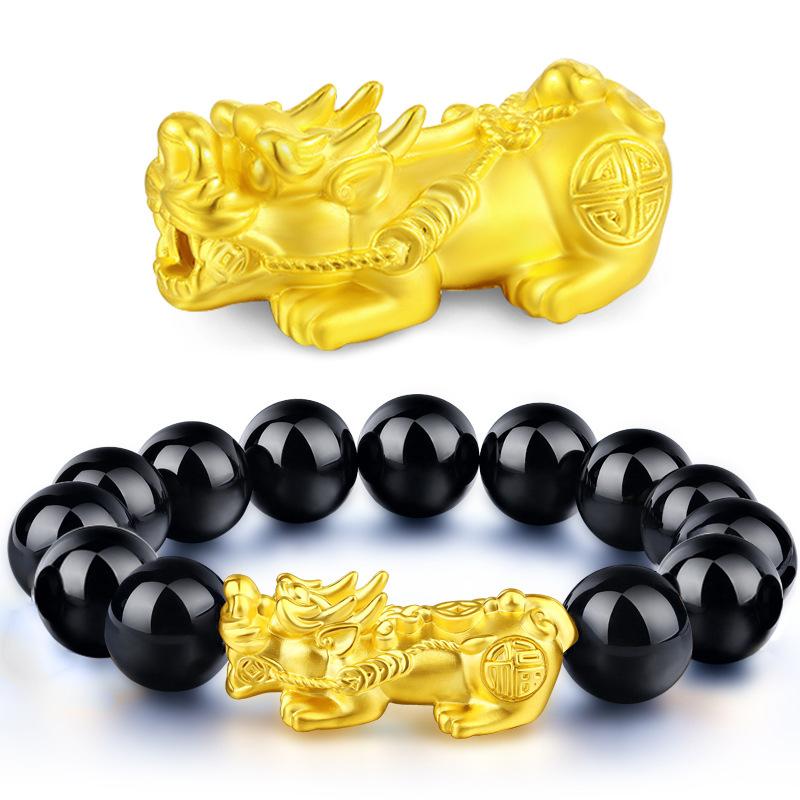 money attraction bracelet Gold Filled Pixiu Bracelet for Men and Women Imitation Gold Pixiu Obsidian Bracelet Copper Material Elegant Design Online Wholesale Women's Jewelry high  appearance  bracelet unique design