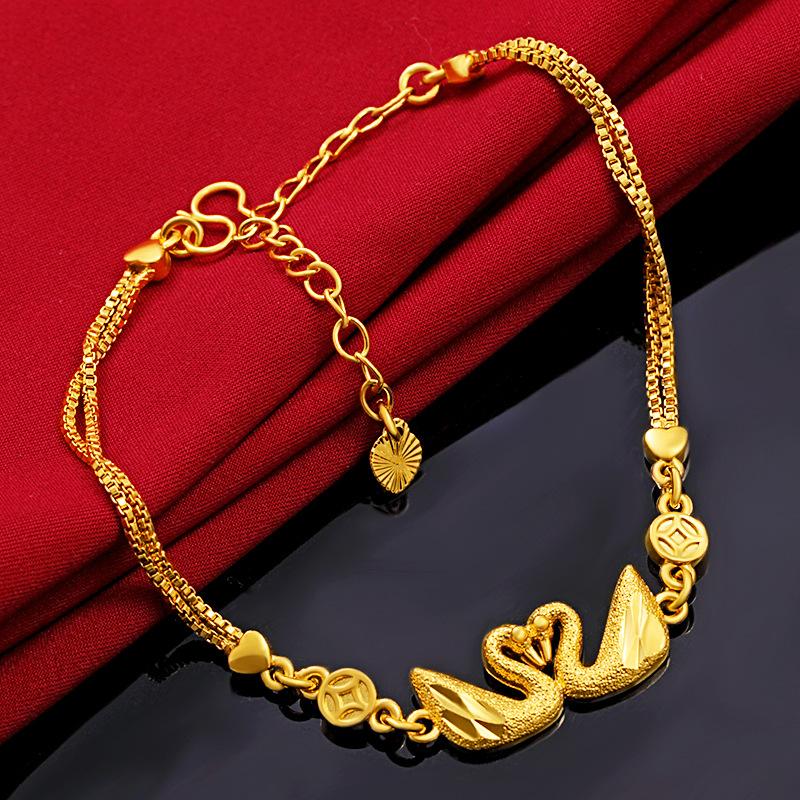 Gold Filled New Double Swan Bracelet Copper Gold-Plated Ethnic Style Color-Retaining Gold Jewelry Wholesale L020