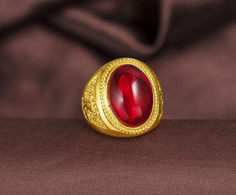 24K Gold Plated Accessories Exaggerated Rich Gold Agate Ring Adjustable Men's Ring Wedding Gold Jewelry (L118) unique design
