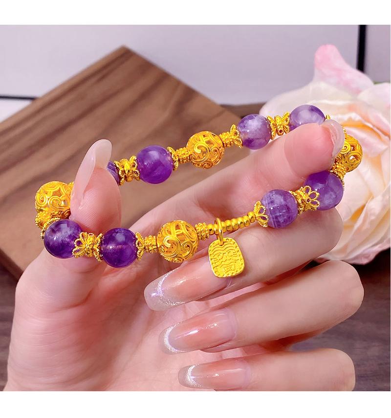 Gold-filled Amethyst Wisteria Bracelet for Women, Light Luxury, High-End Feel, Versatile Hydrangea Yellow God of Wealth Bracelet, Copper Gold-filled Jewelry popular gift elegant daily wear arpurraina money attraction bracelet unisex charm unique design