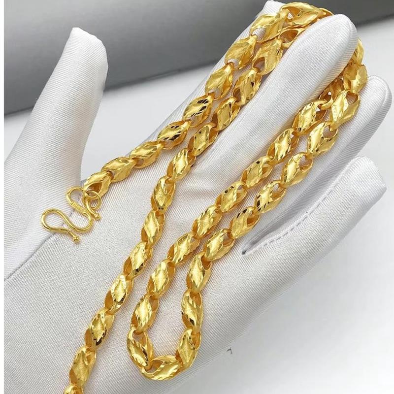 24K Gold Filled Necklace for Men and Women, Wheat Ear Design, Same Style as Gold Stores, Melon Seed Chain, Long-Lasting Color, (L109)