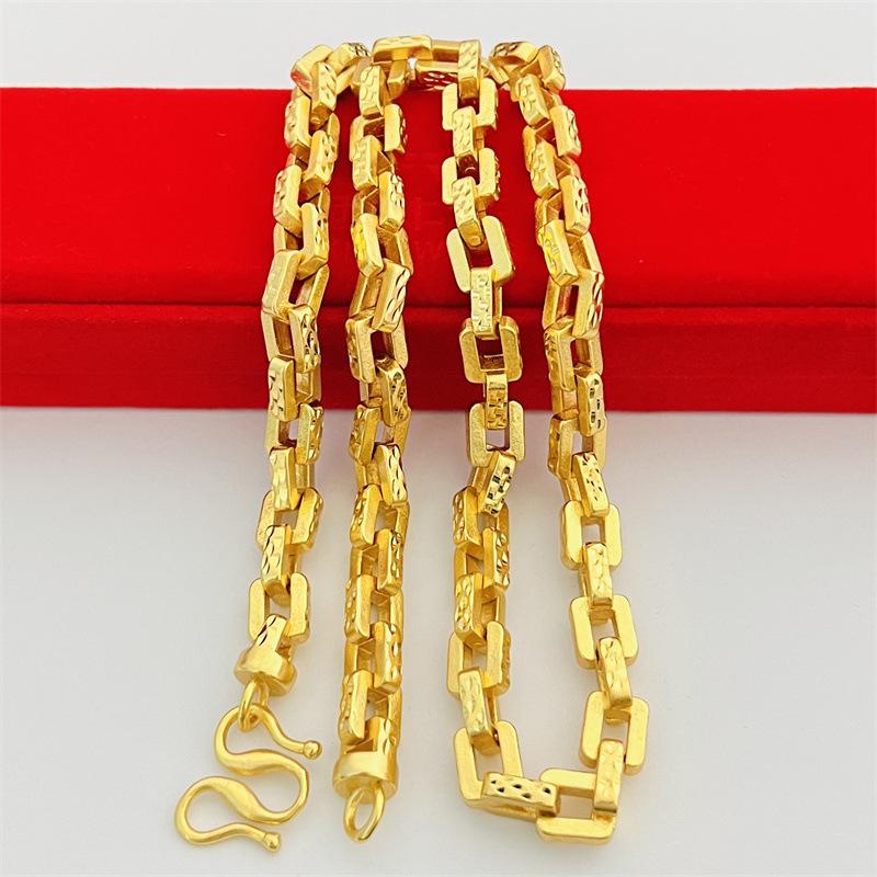 Jewelry 24K Gold Filled Jewelry Kajia Sifang Men's and Women's Necklace Ring Buckle Chain Fashion Accessories One Piece Dropshipping