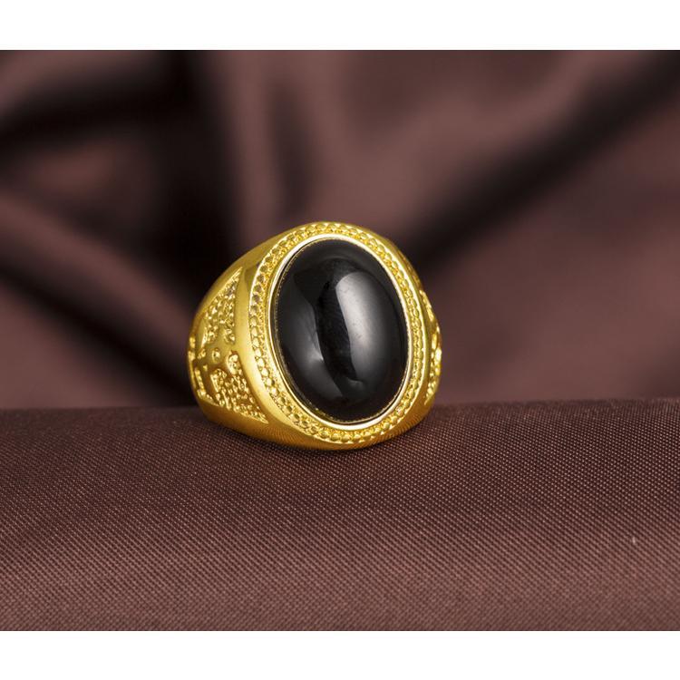 Exclusive Counter Style Stone 24K Gold Filled Ring for Men, Long-lasting Color, Brass Gold-Filled Sand Gold Jewelry Agate Ring (L118) unique design