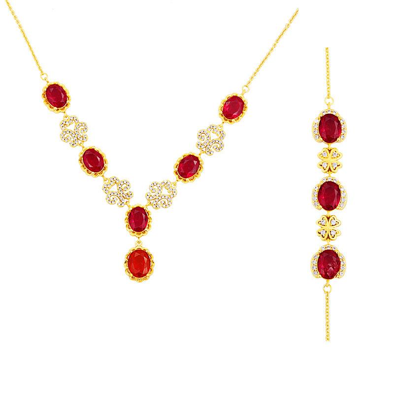 New 18K Gold Filled Topaz Necklace Luxury Water Drop Pear Shape Chain Pendant Jewelry Wholesale with Red Gemstones