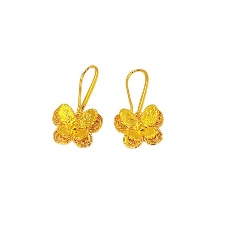 Gold Store Same Style Gold-filled Filigree Double Layer Butterfly Earrings Ear Hooks Elegant High-end Light Luxury Ear Jewelry Brass Gold-filled unique design
