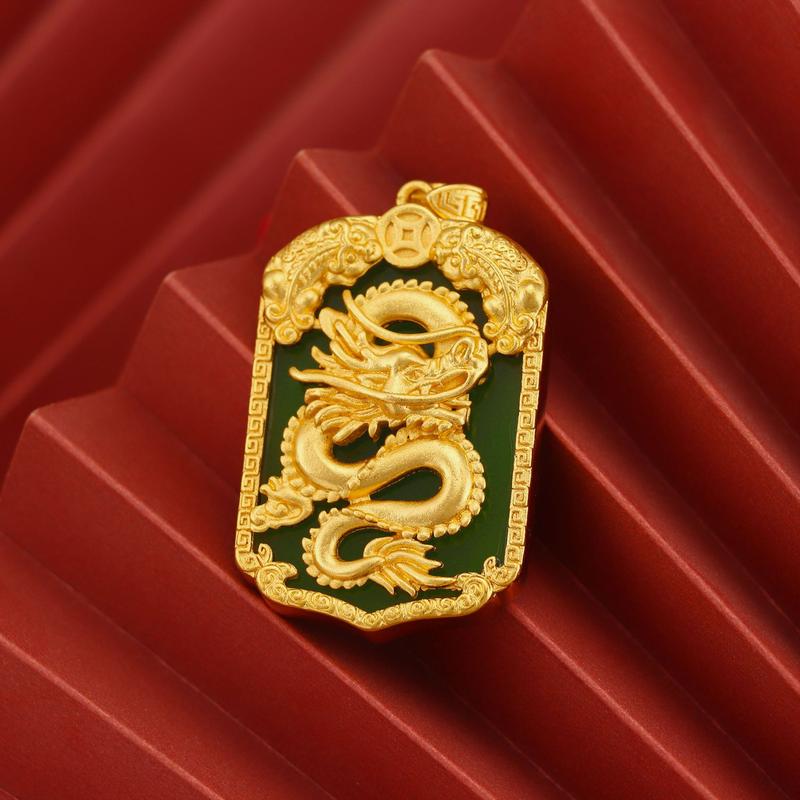 National Trend Sand Gold Imitation Gold Inlaid Jade Dragon Pendant(L078) Inlaid Gemstone Copper Coin Pixiu Necklace Pendant Brass Gold-Plated Jewelry