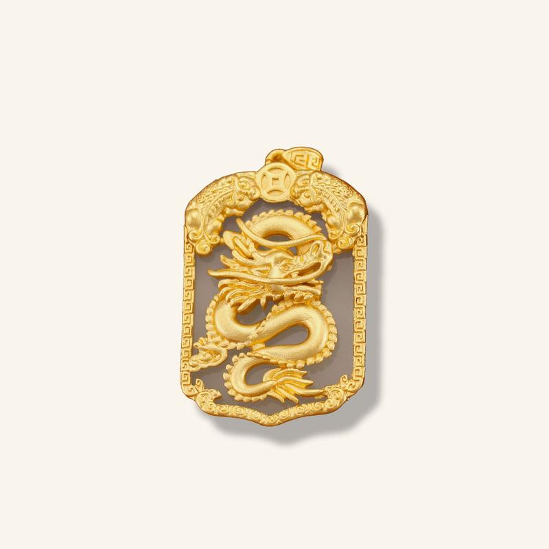 National Trend Sand Gold Imitation Gold Inlaid Jade Dragon Pendant(L078) Inlaid Gemstone Copper Coin Pixiu Necklace Pendant Brass Gold-Plated Jewelry